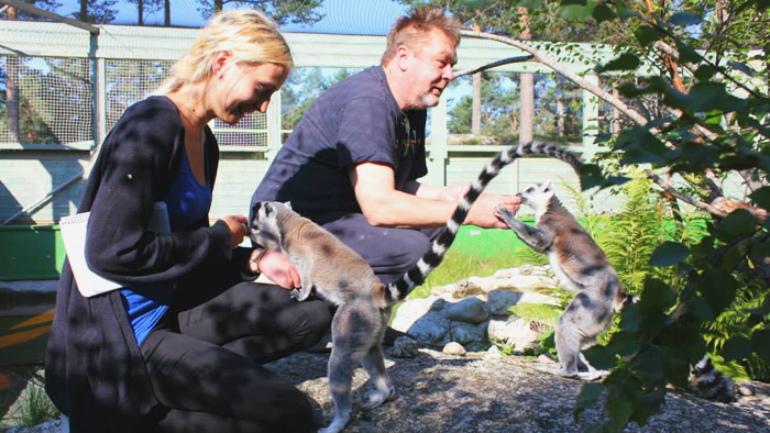 Ulf Henriksson lät mig komma in i buren för att hälsa på lemurerna :) Foto: Tobias Edlund